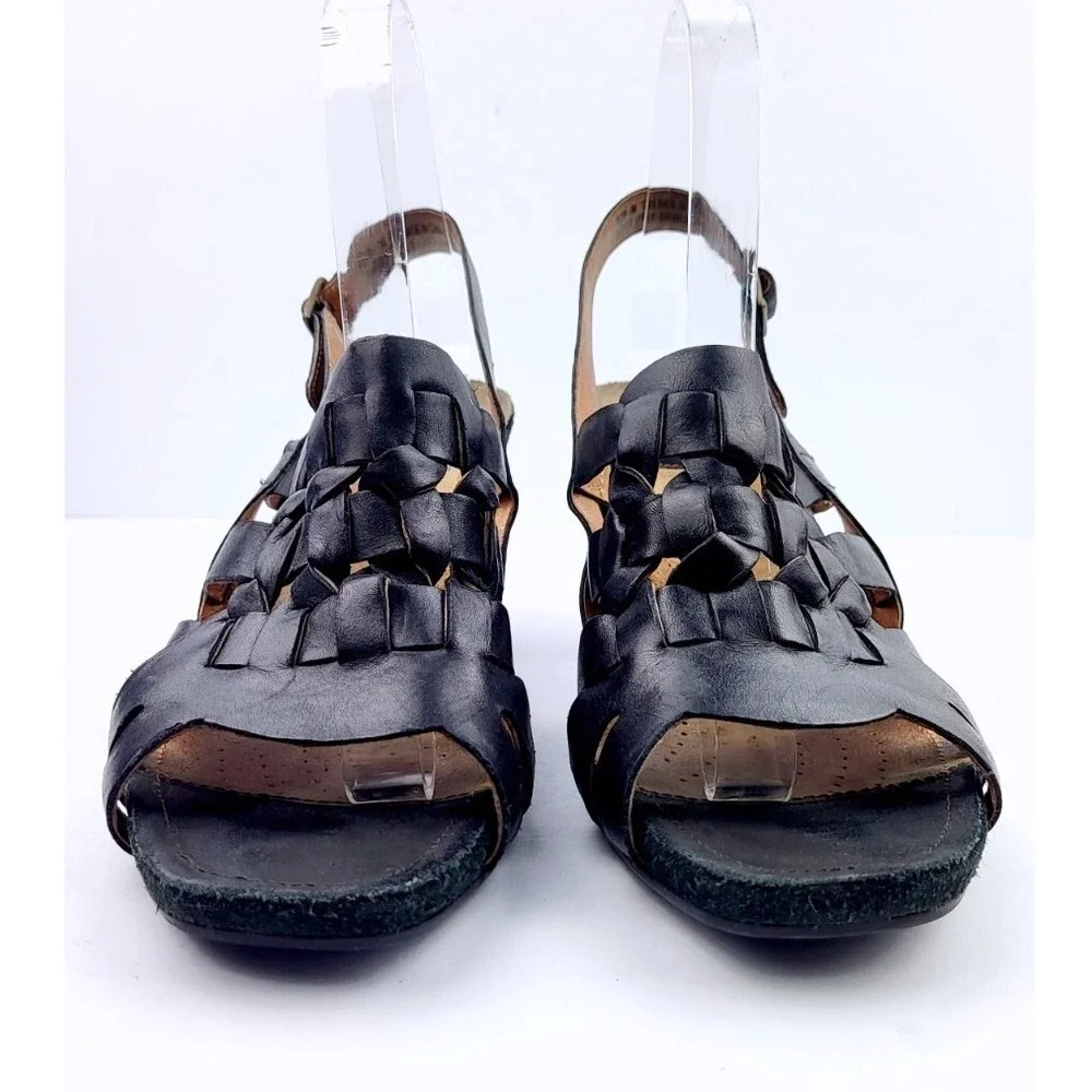 CLARKS Womens Black Crisscross Straps Round Toe Block Heel Dress Sandals‎ Size 9